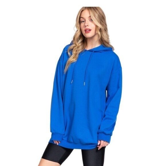 Blue Hoodie Women Size Small Oversized Pullover Sweatshirt Tunic Top Athleisure - Picture 3 of 14